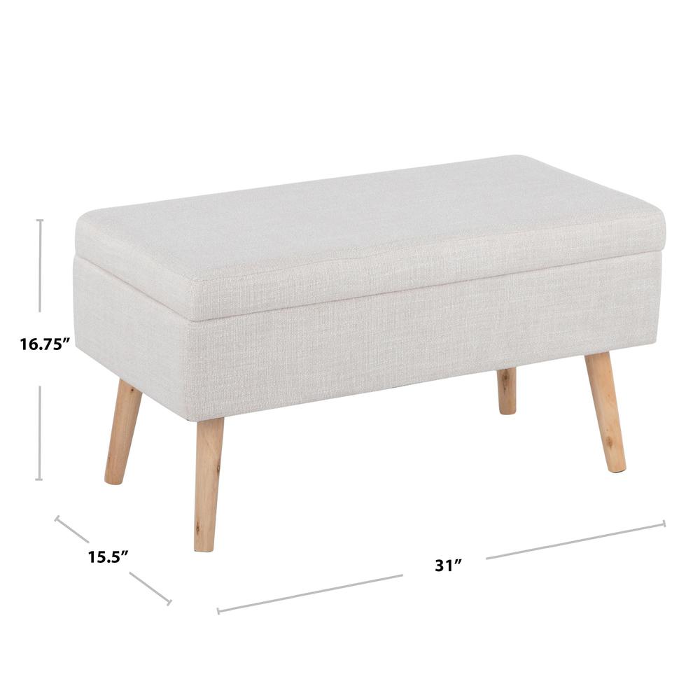 Natural Wood, Beige Fabric Storage Bench. Picture 8