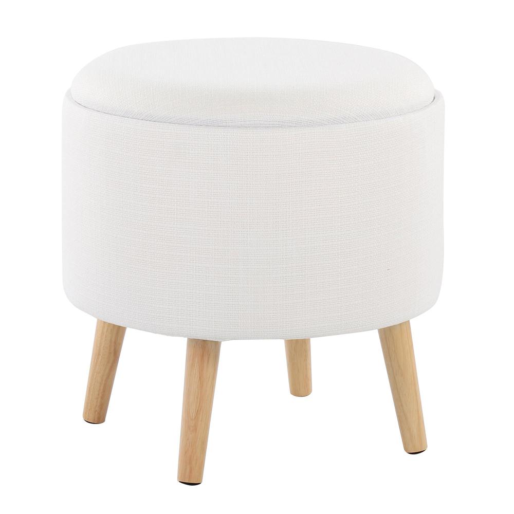 Natural Wood, Cream Fabric Tray Storage Ottoman Set. Picture 5