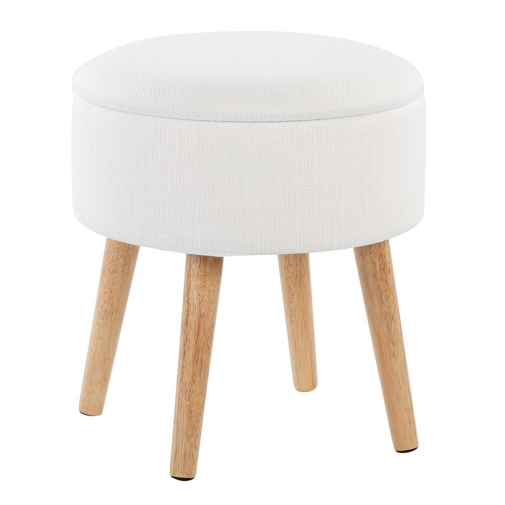 Natural Wood, Cream Fabric Tray Storage Ottoman Set. Picture 7