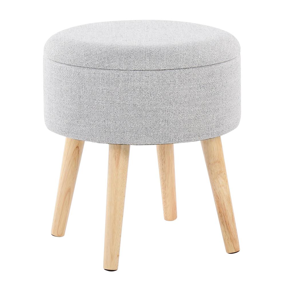 Natural Wood, Light Grey Fabric Tray Storage Ottoman Set. Picture 5