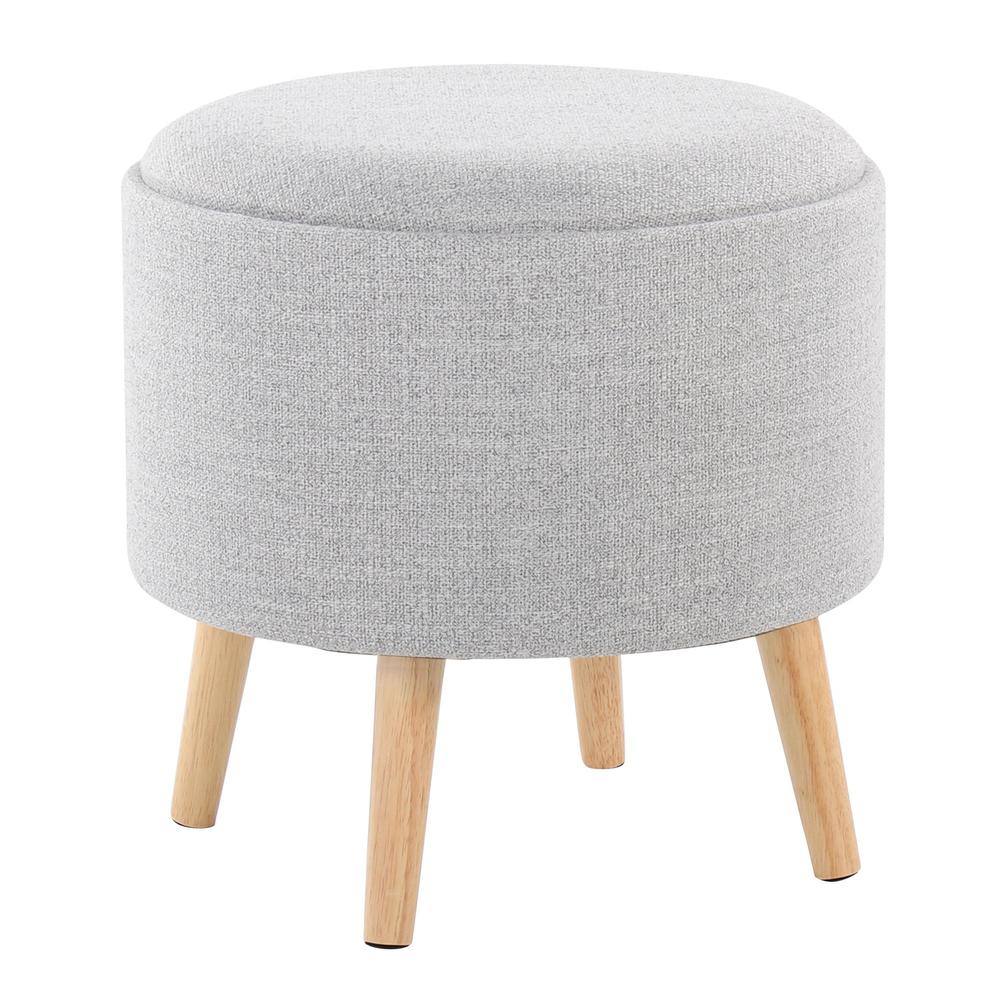 Natural Wood, Light Grey Fabric Tray Storage Ottoman Set. Picture 6