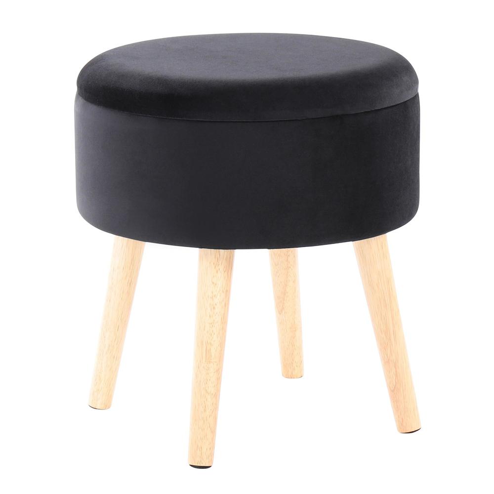 Natural Wood, Black Velvet Tray Storage Ottoman Set. Picture 5