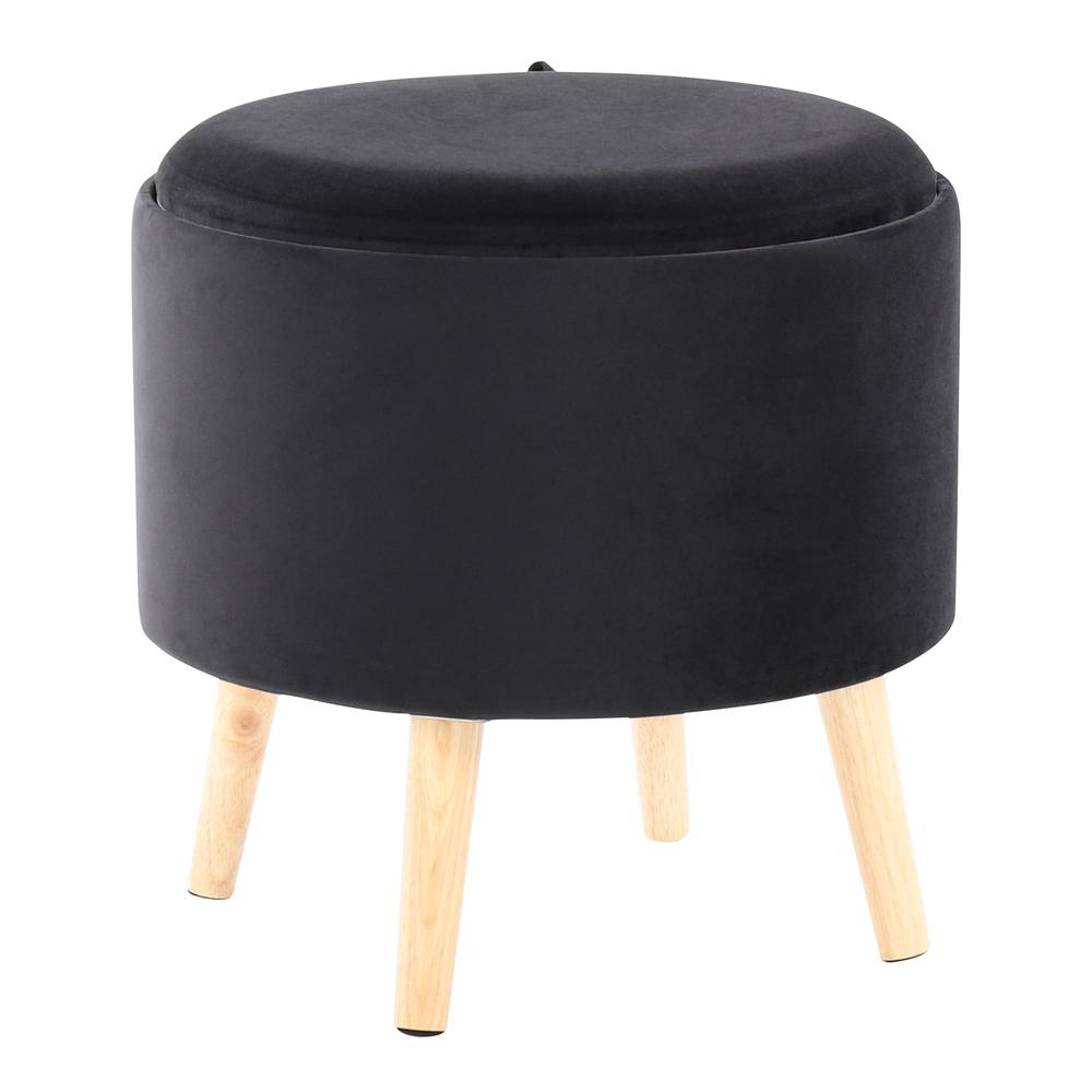 Natural Wood, Black Velvet Tray Storage Ottoman Set. Picture 7