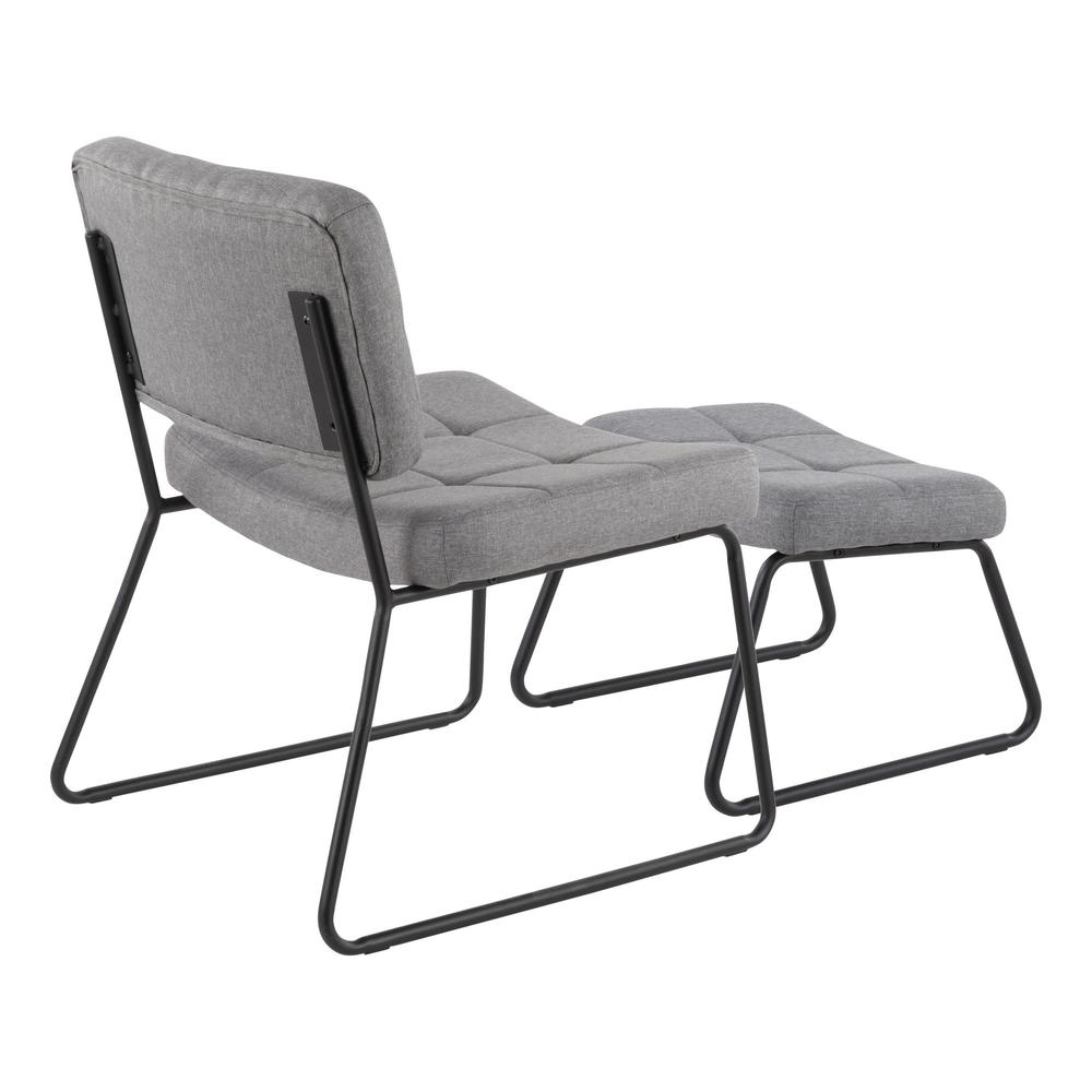 Black Steel, Grey Fabric Stout Lounge Chair + Ottoman. Picture 3