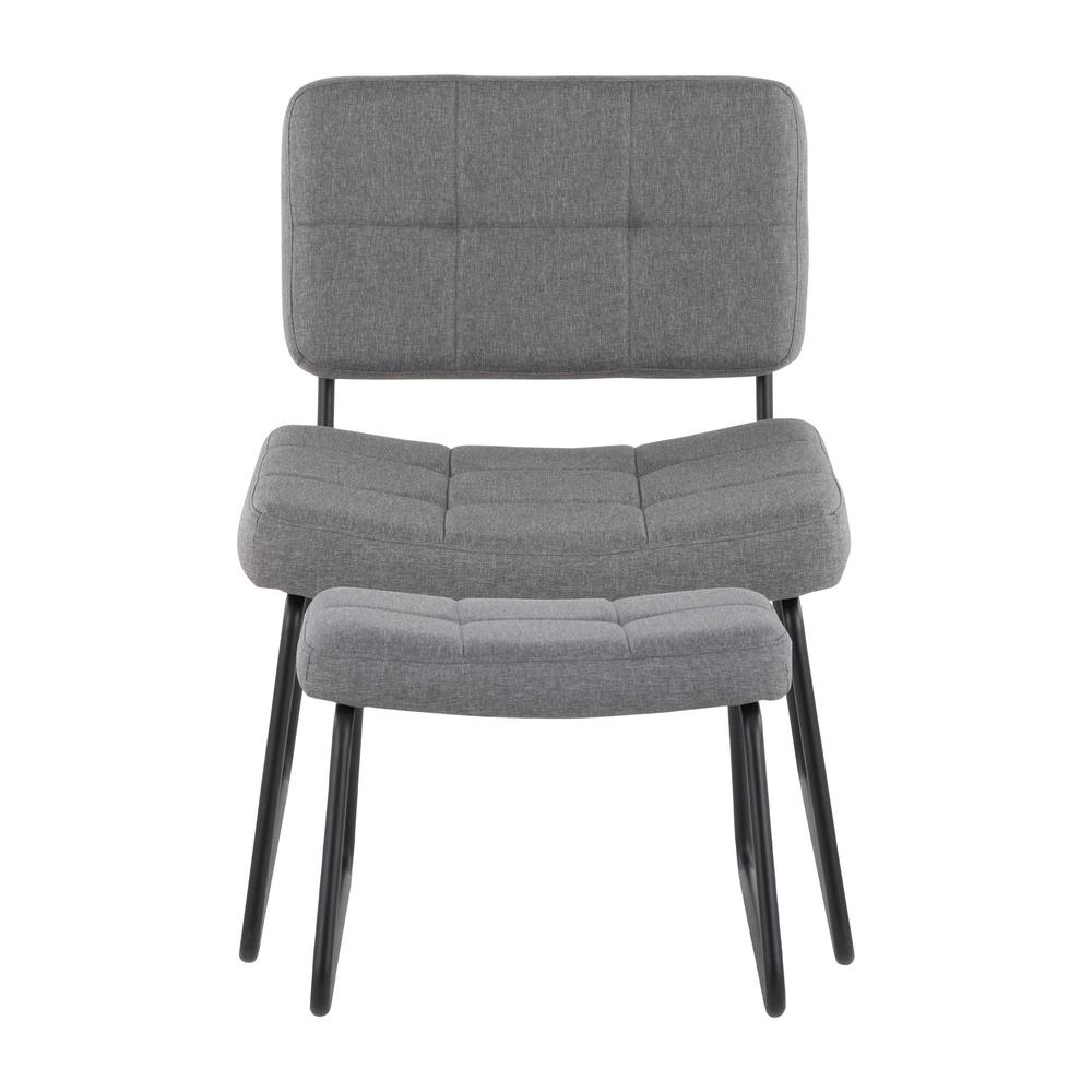 Black Steel, Grey Fabric Stout Lounge Chair + Ottoman. Picture 5
