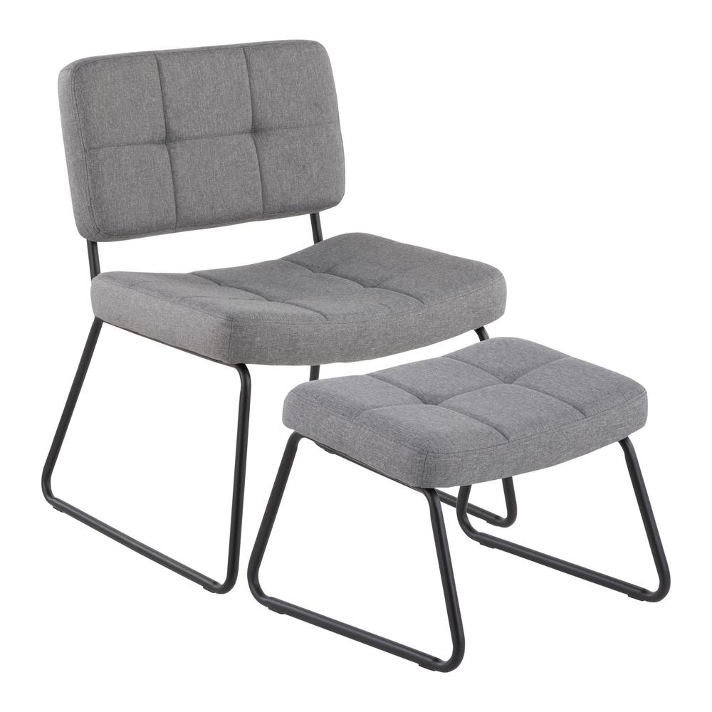 Black Steel, Grey Fabric Stout Lounge Chair + Ottoman. Picture 1