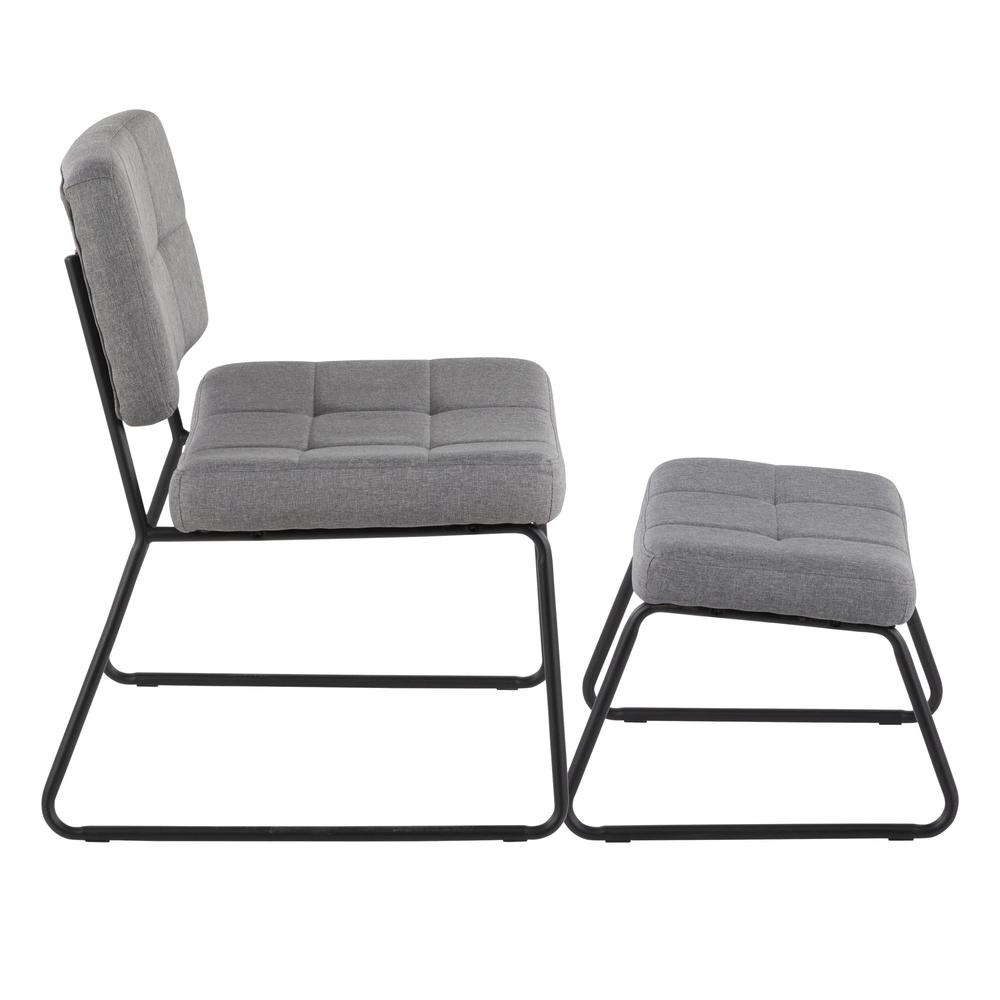Black Steel, Grey Fabric Stout Lounge Chair + Ottoman. Picture 2