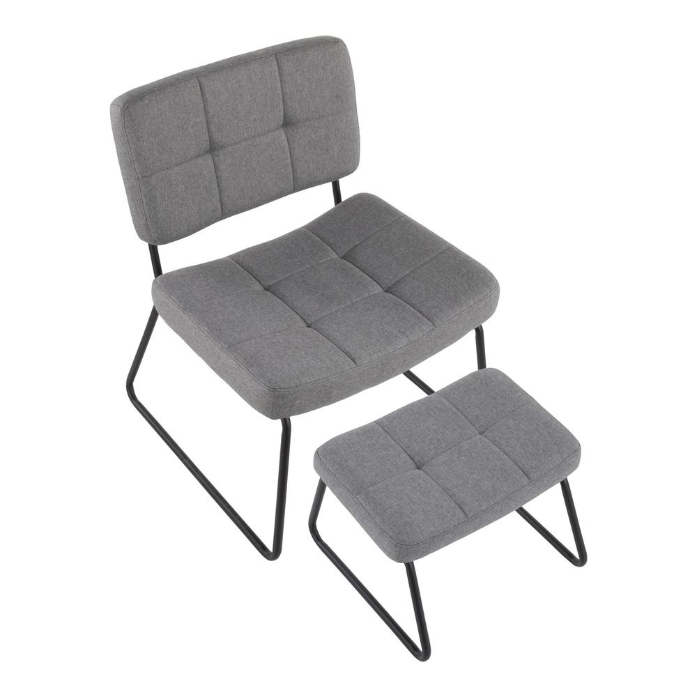 Black Steel, Grey Fabric Stout Lounge Chair + Ottoman. Picture 6