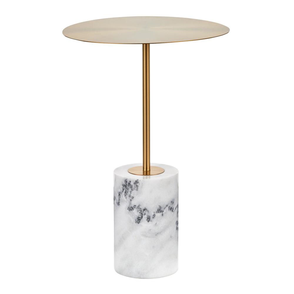 Gold Metal, White Marble Symbol Side Table. Picture 1