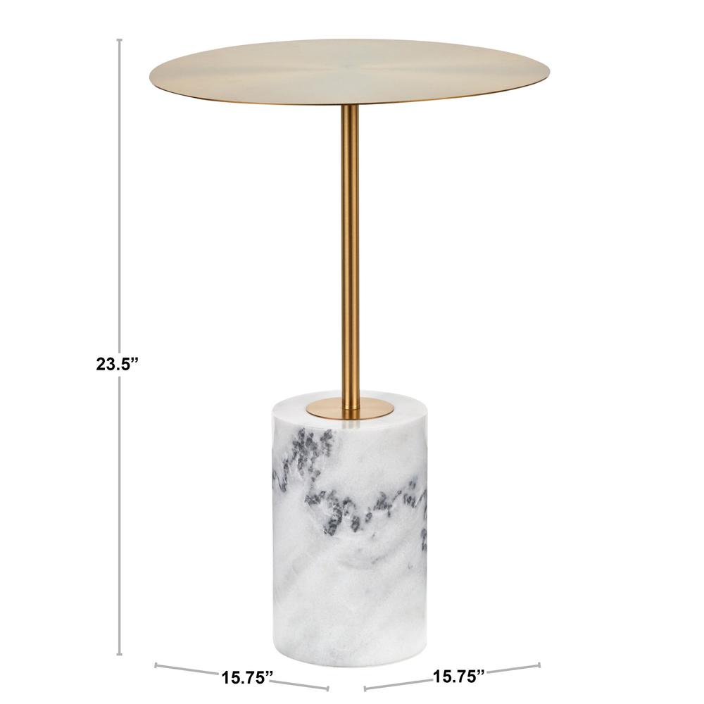 Gold Metal, White Marble Symbol Side Table. Picture 2