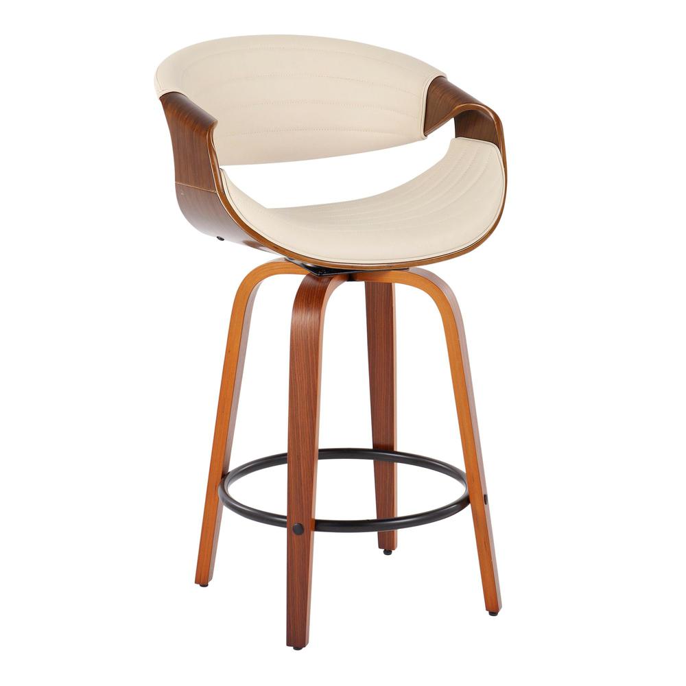 Walnut Wood, Cream PU, Black Metal Symphony Counter Stool - Set of 2. Picture 2