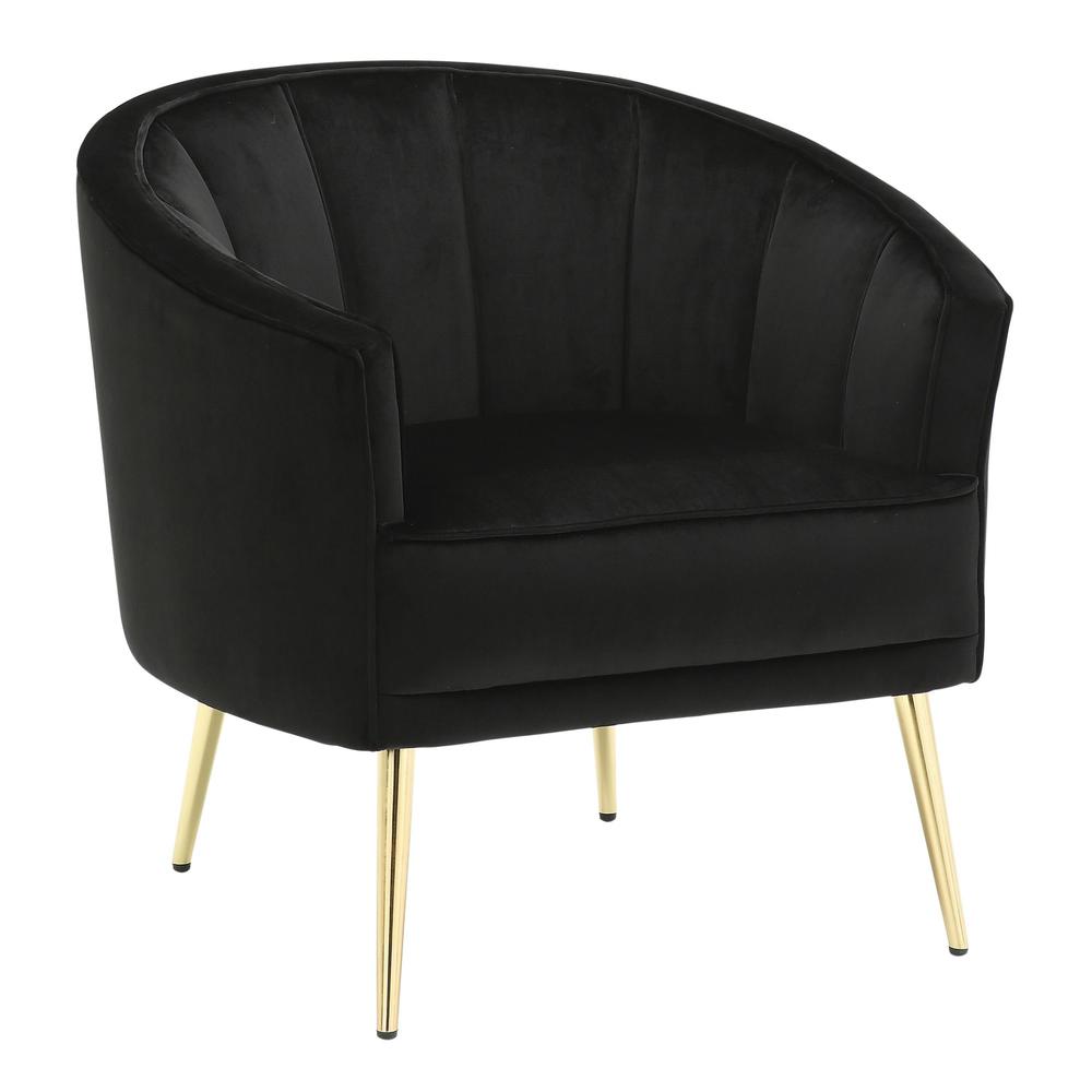 Gold Metal, Black Velvet Tania Accent Chair. Picture 1