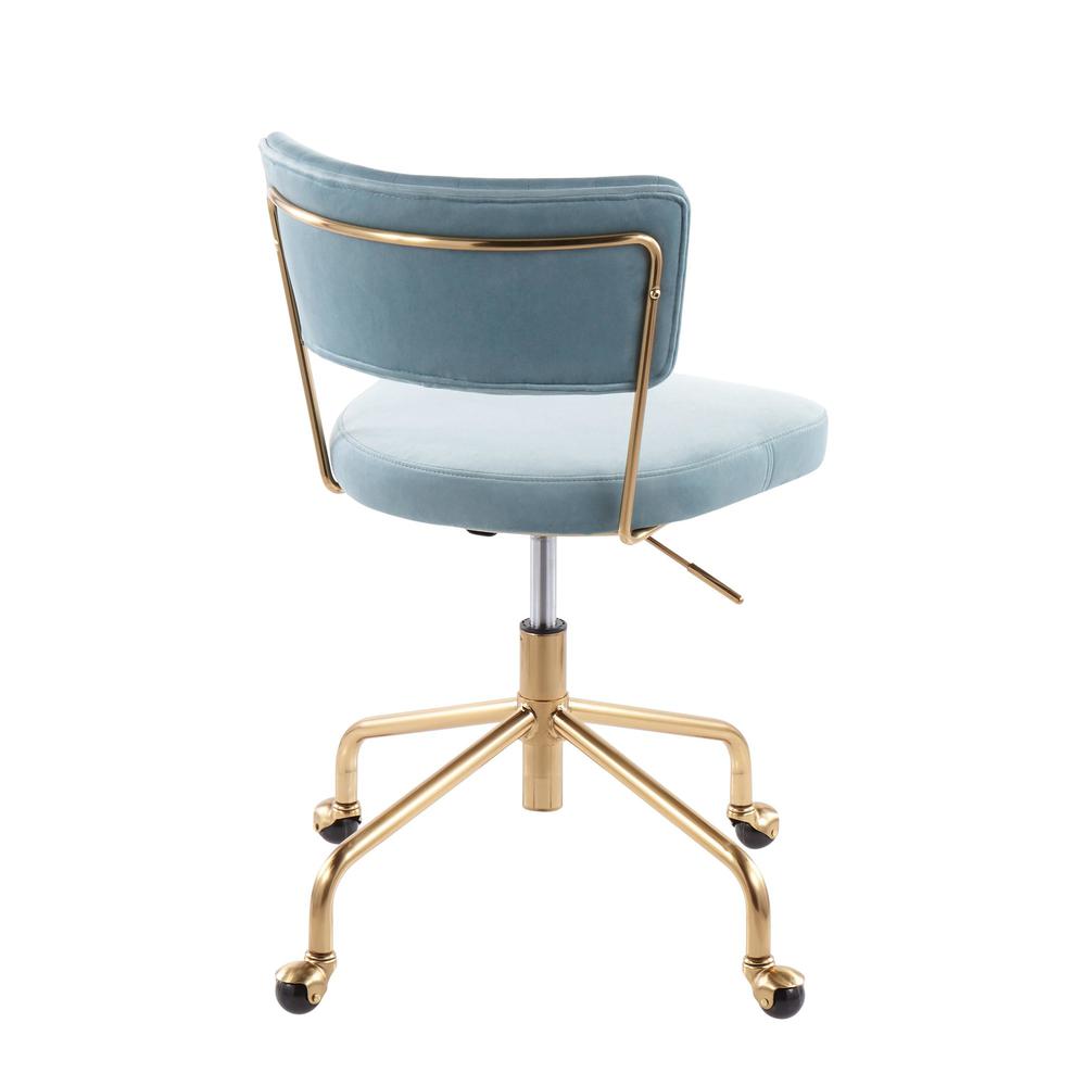 Gold Metal, Light Blue Velvet Tania Task Chair. Picture 3