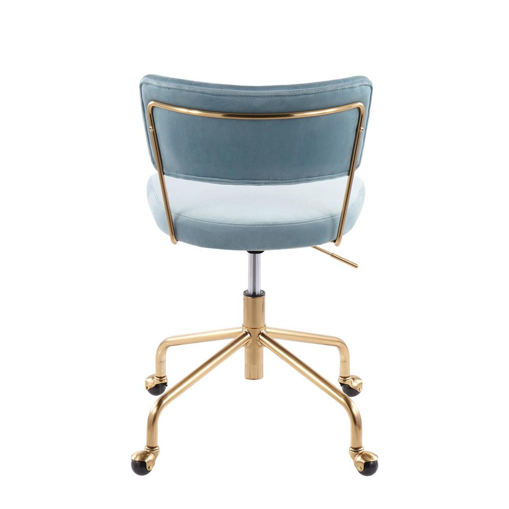 Gold Metal, Light Blue Velvet Tania Task Chair. Picture 4