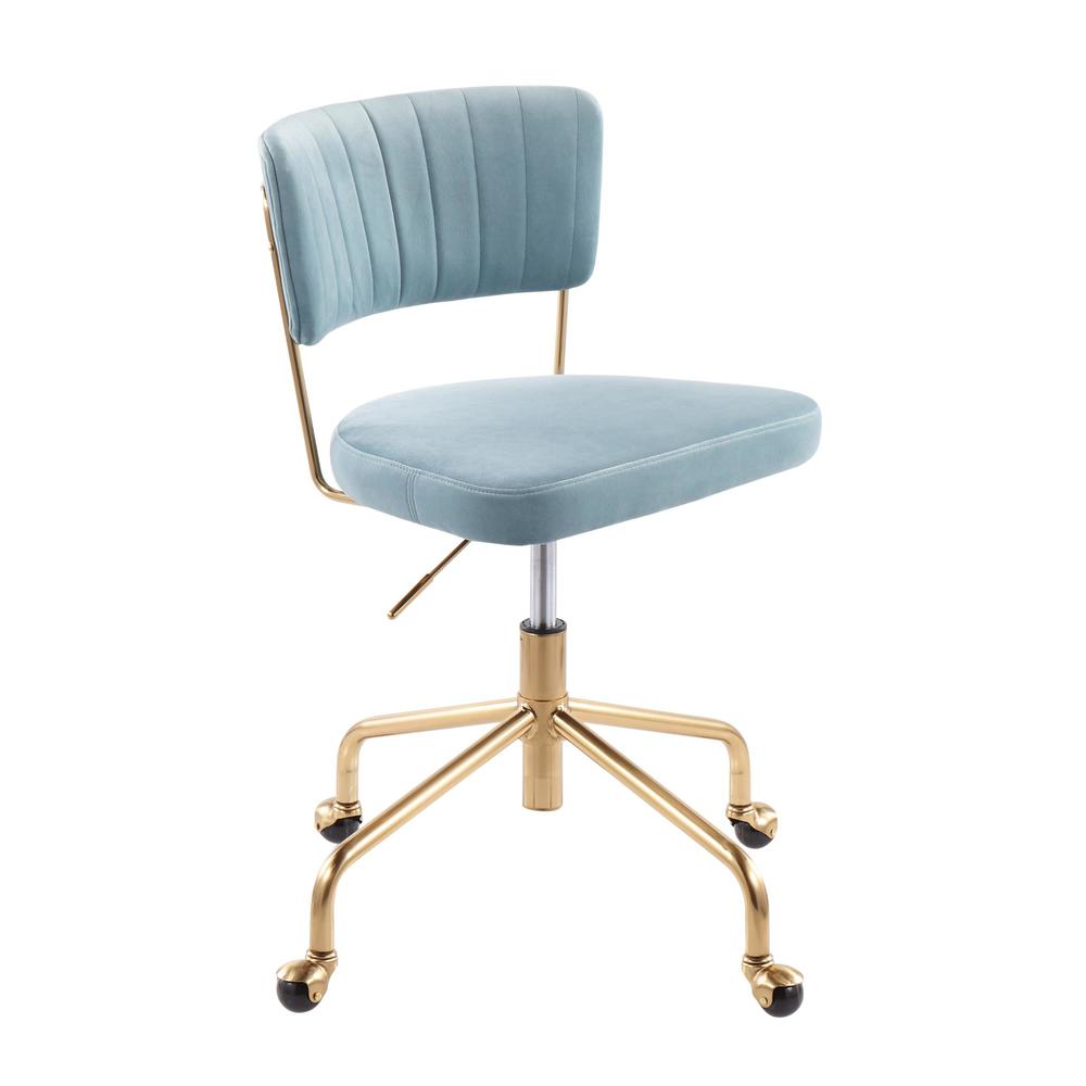 Gold Metal, Light Blue Velvet Tania Task Chair. Picture 1