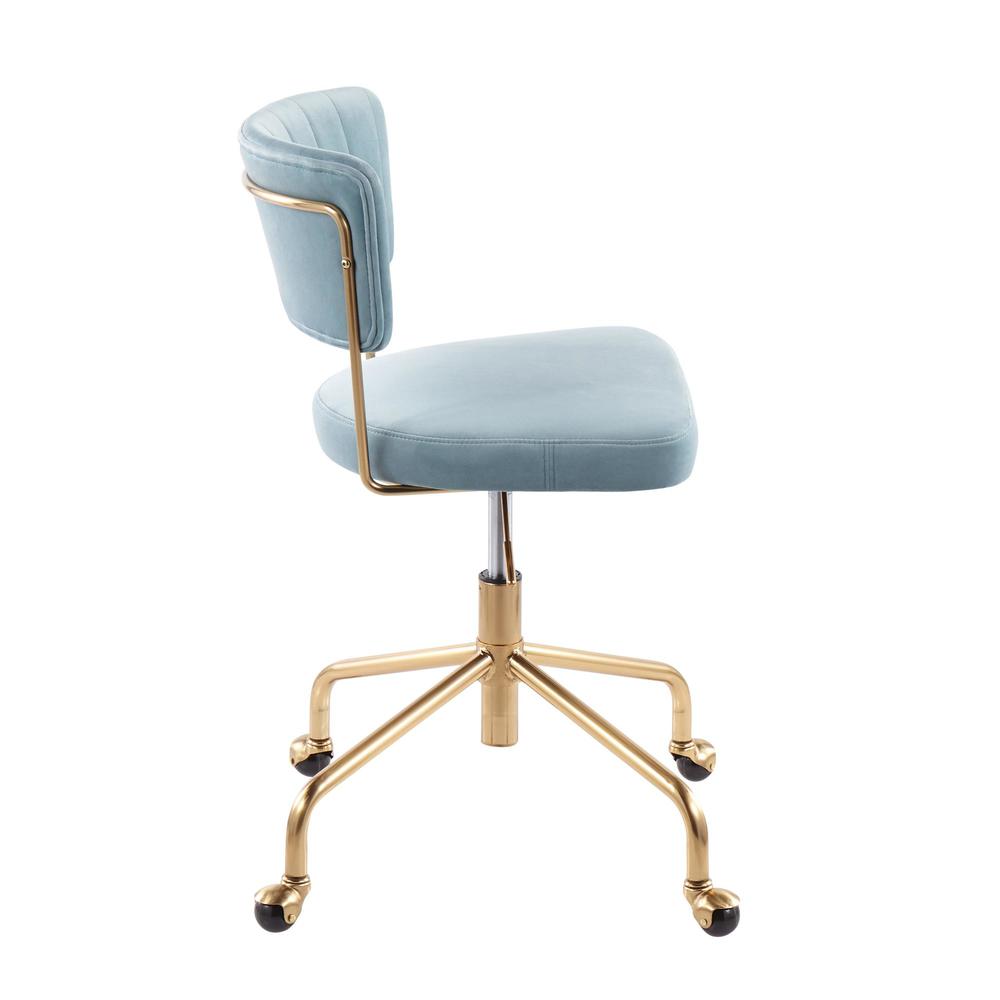 Gold Metal, Light Blue Velvet Tania Task Chair. Picture 2