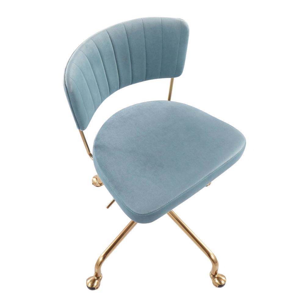 Gold Metal, Light Blue Velvet Tania Task Chair. Picture 6