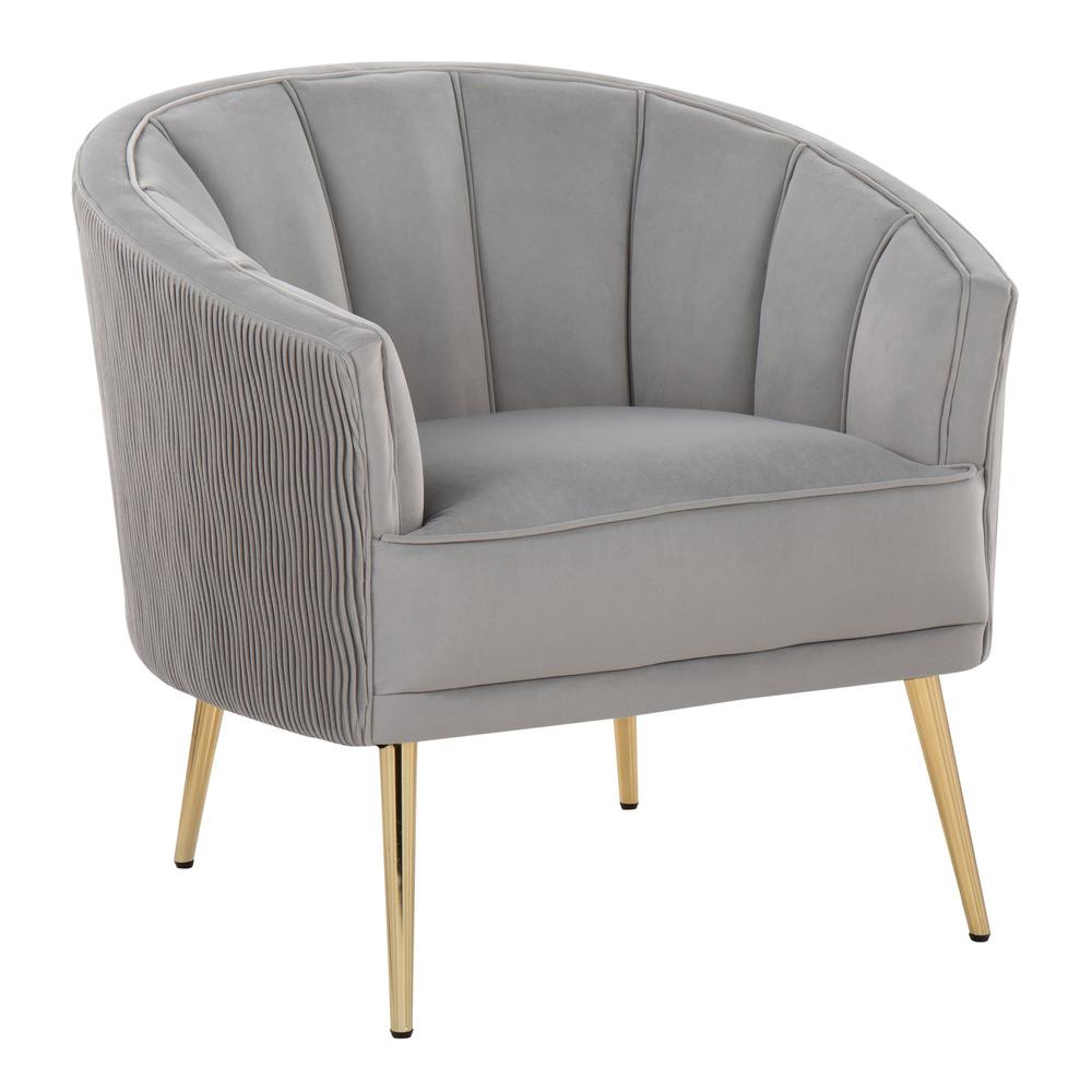 Gold Steel, Silver Velvet Tania Pleated Waves Accent Chair. Picture 1