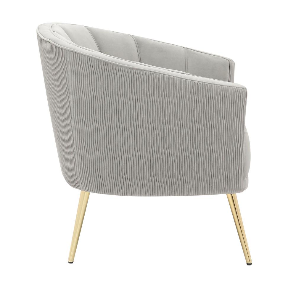 Gold Steel, Silver Velvet Tania Pleated Waves Accent Chair. Picture 3