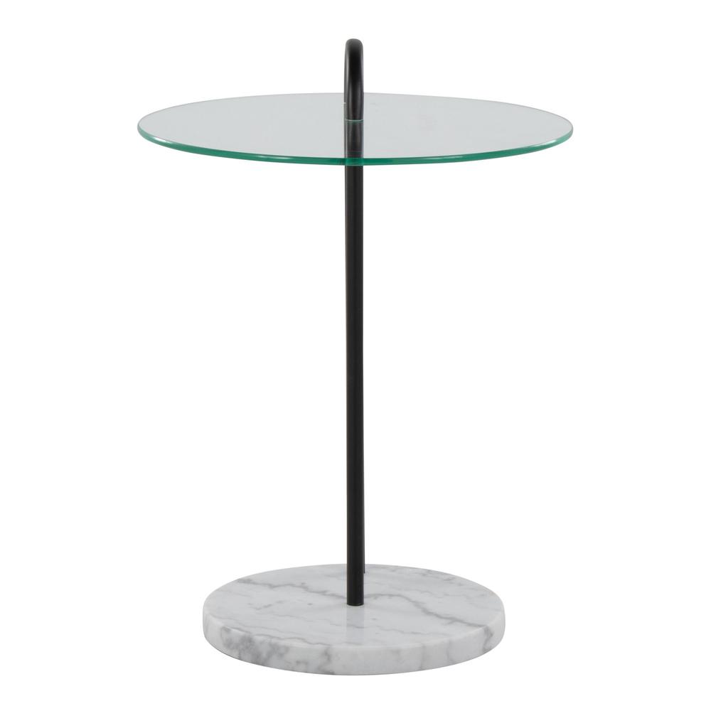 White Marble, Black Metal, Clear Glass Claire Side Table. Picture 4