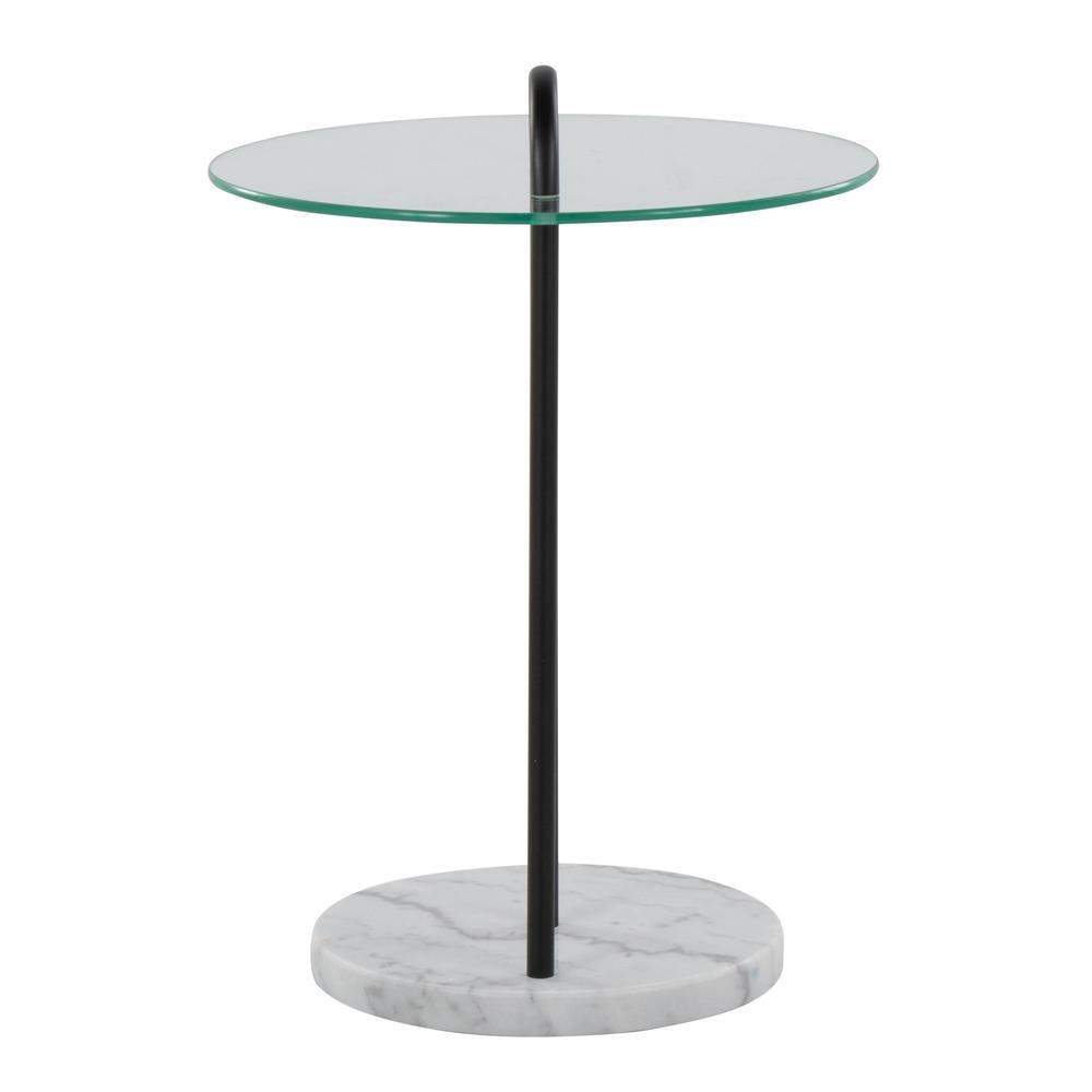 White Marble, Black Metal, Clear Glass Claire Side Table. Picture 5