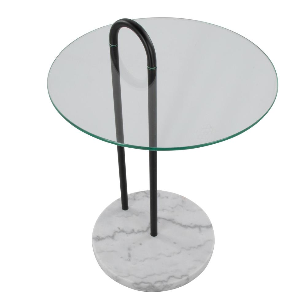 White Marble, Black Metal, Clear Glass Claire Side Table. Picture 6
