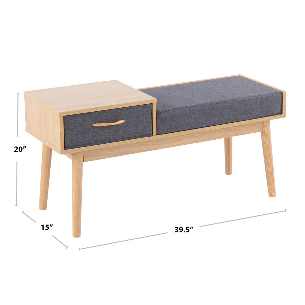 Natural Wood, Grey Fabric Telephone Bench. Picture 7