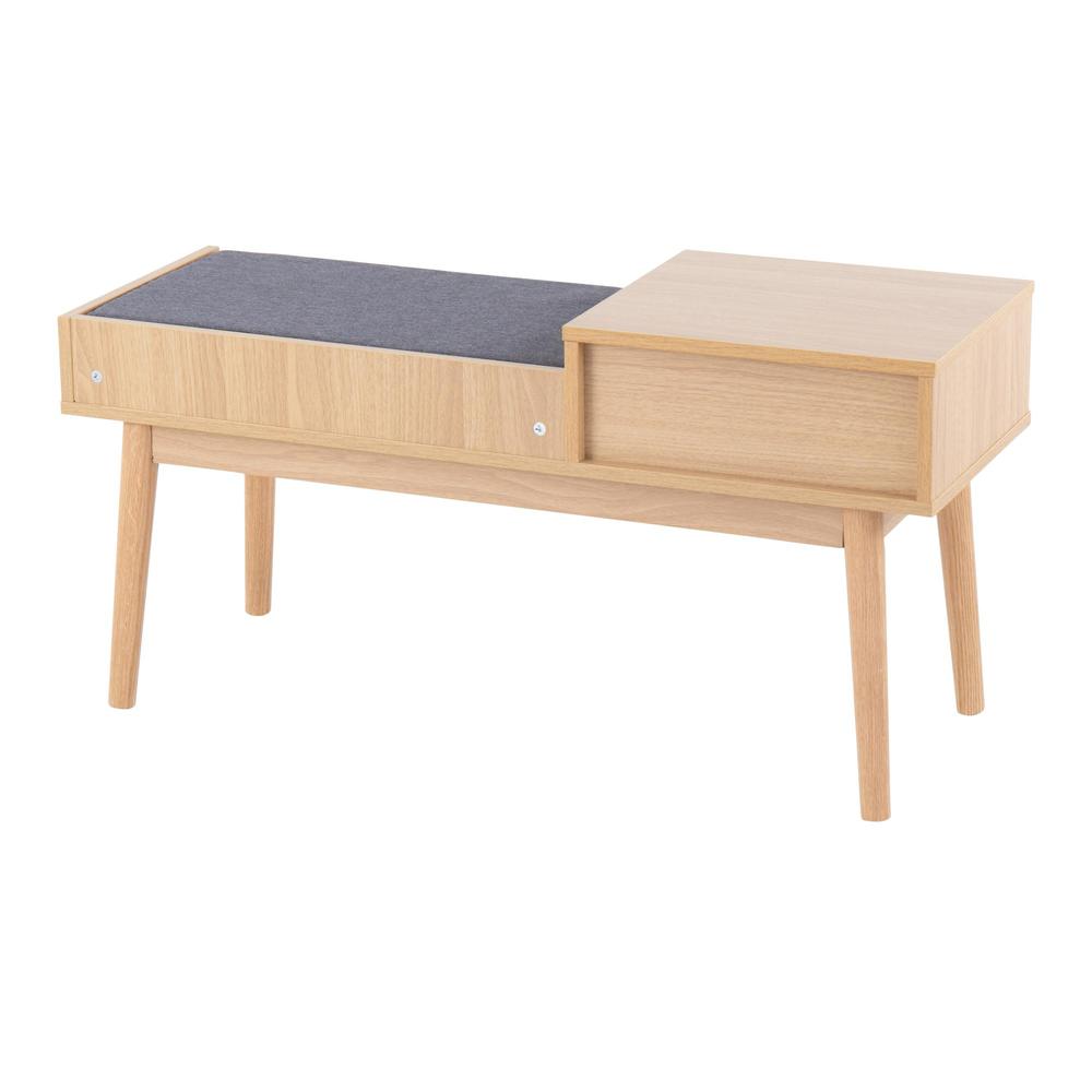 Natural Wood, Grey Fabric Telephone Bench. Picture 3