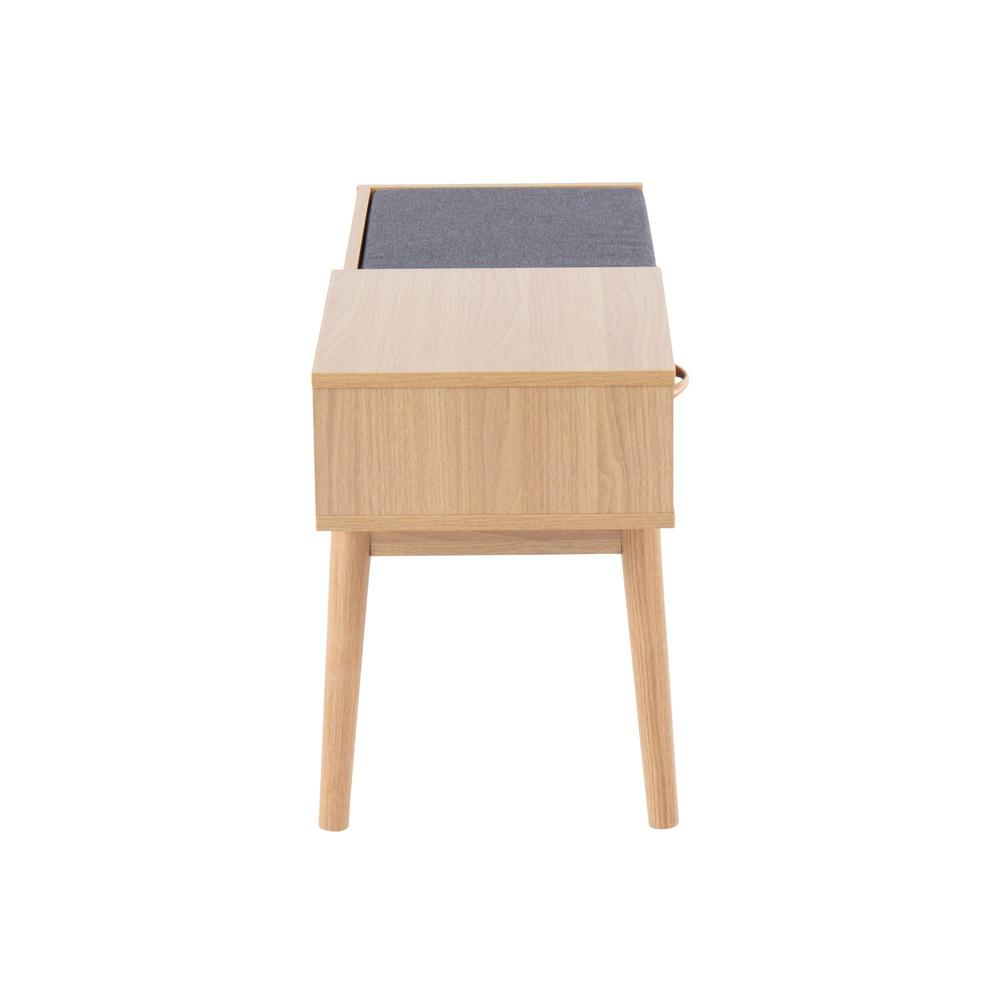 Natural Wood, Grey Fabric Telephone Bench. Picture 2