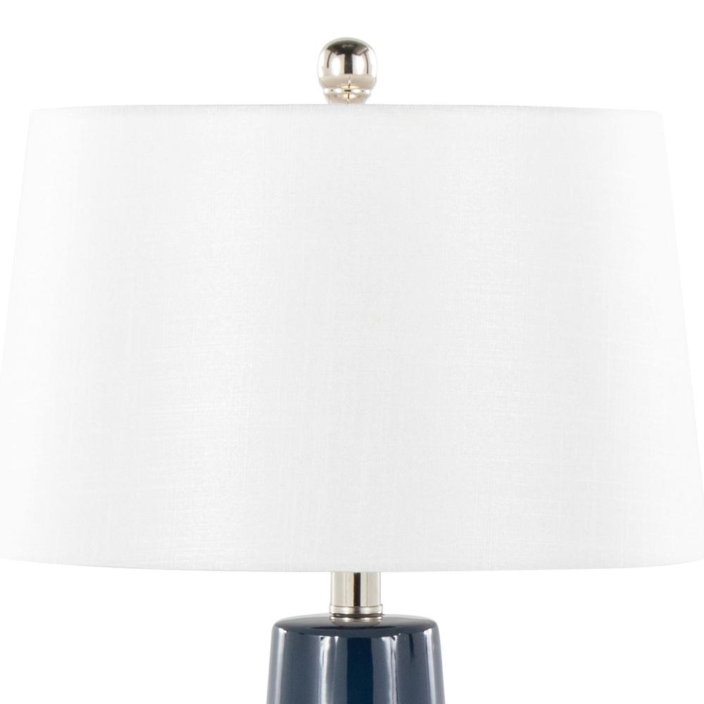Dark Blue & Silver Ceramic Body, White Shade Penelope 22" Ceramic Table Lamp. Picture 3