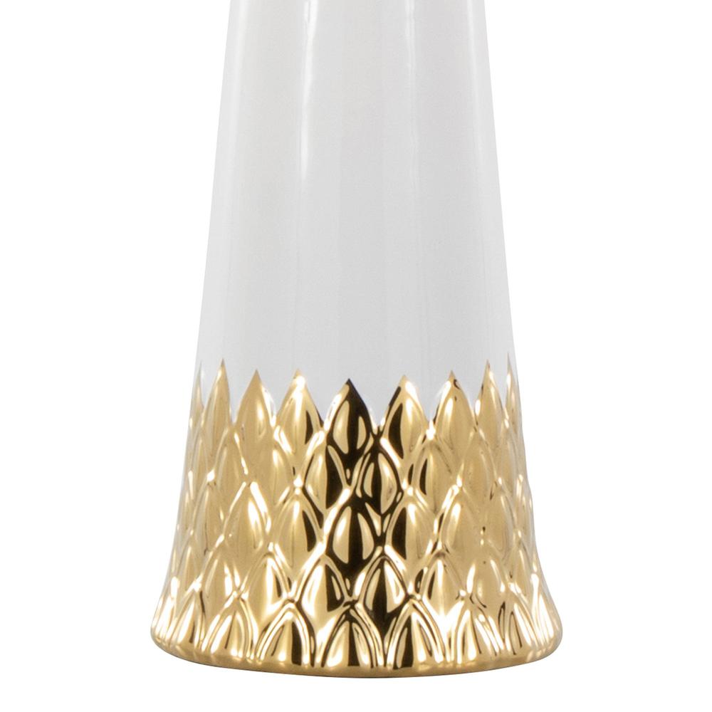 White & Gold Ceramic Body, White Shade Penelope 22" Ceramic Table Lamp. Picture 3