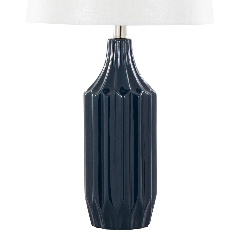 Gloss Dark Blue Ceramic, White Shade Stella 23" Ceramic Table Lamp. Picture 3