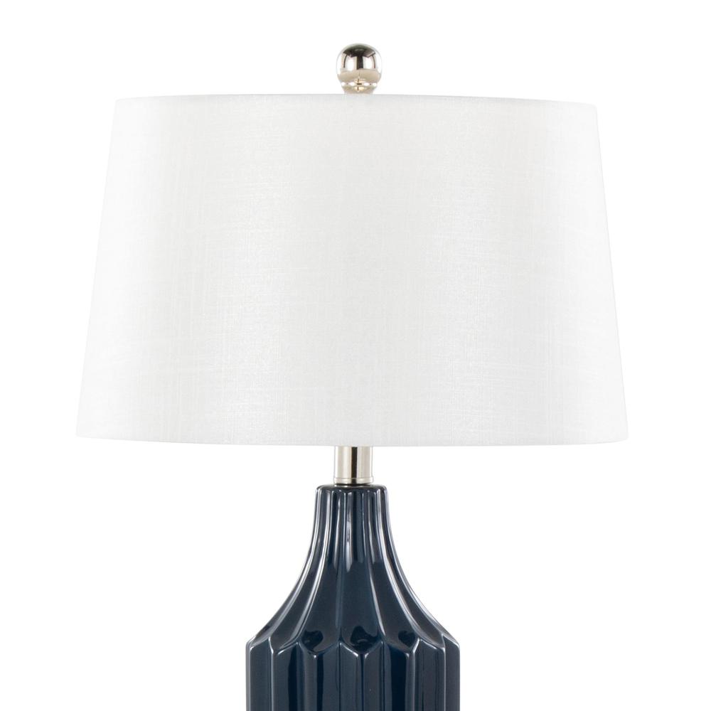 Gloss Dark Blue Ceramic, White Shade Stella 23" Ceramic Table Lamp. Picture 4