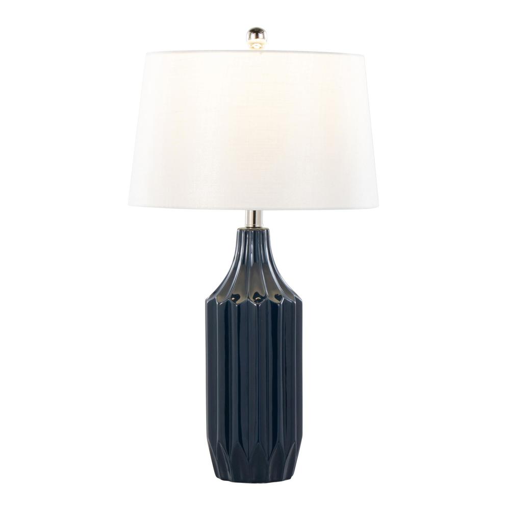 Gloss Dark Blue Ceramic, White Shade Stella 23" Ceramic Table Lamp. Picture 2