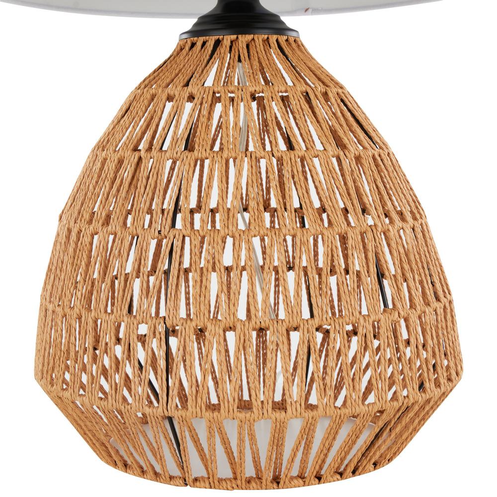 Natural Rope Rattan, Matte Black Metal, White Linen Congo 29" Rattan Table Lamp. Picture 3