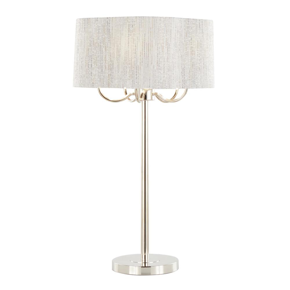 Polished Nickel, Grey Linen Lily 30" Metal Table Lamp. Picture 1