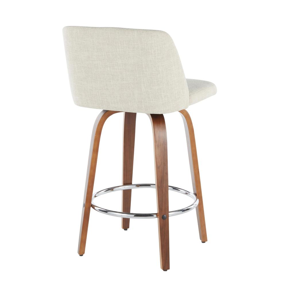 Walnut Wood, Cream Fabric, Chrome Toriano Counter Stool - Set of 2. Picture 4