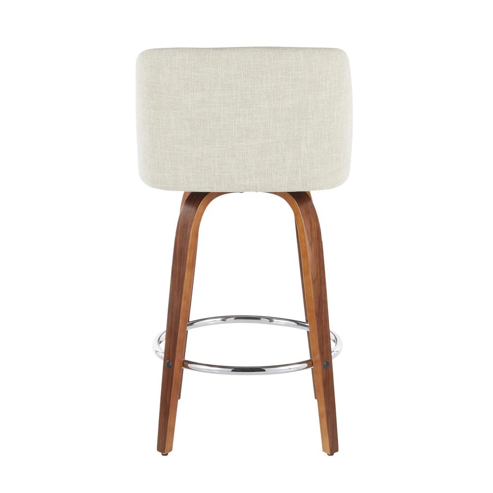 Walnut Wood, Cream Fabric, Chrome Toriano Counter Stool - Set of 2. Picture 5