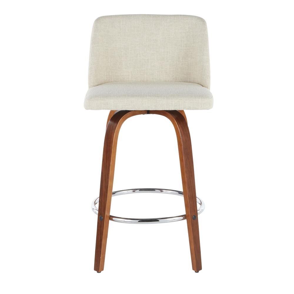 Walnut Wood, Cream Fabric, Chrome Toriano Counter Stool - Set of 2. Picture 6