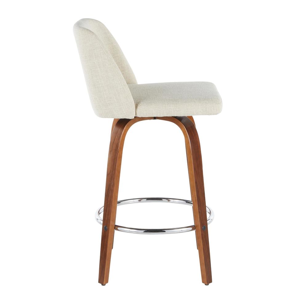 Walnut Wood, Cream Fabric, Chrome Toriano Counter Stool - Set of 2. Picture 3