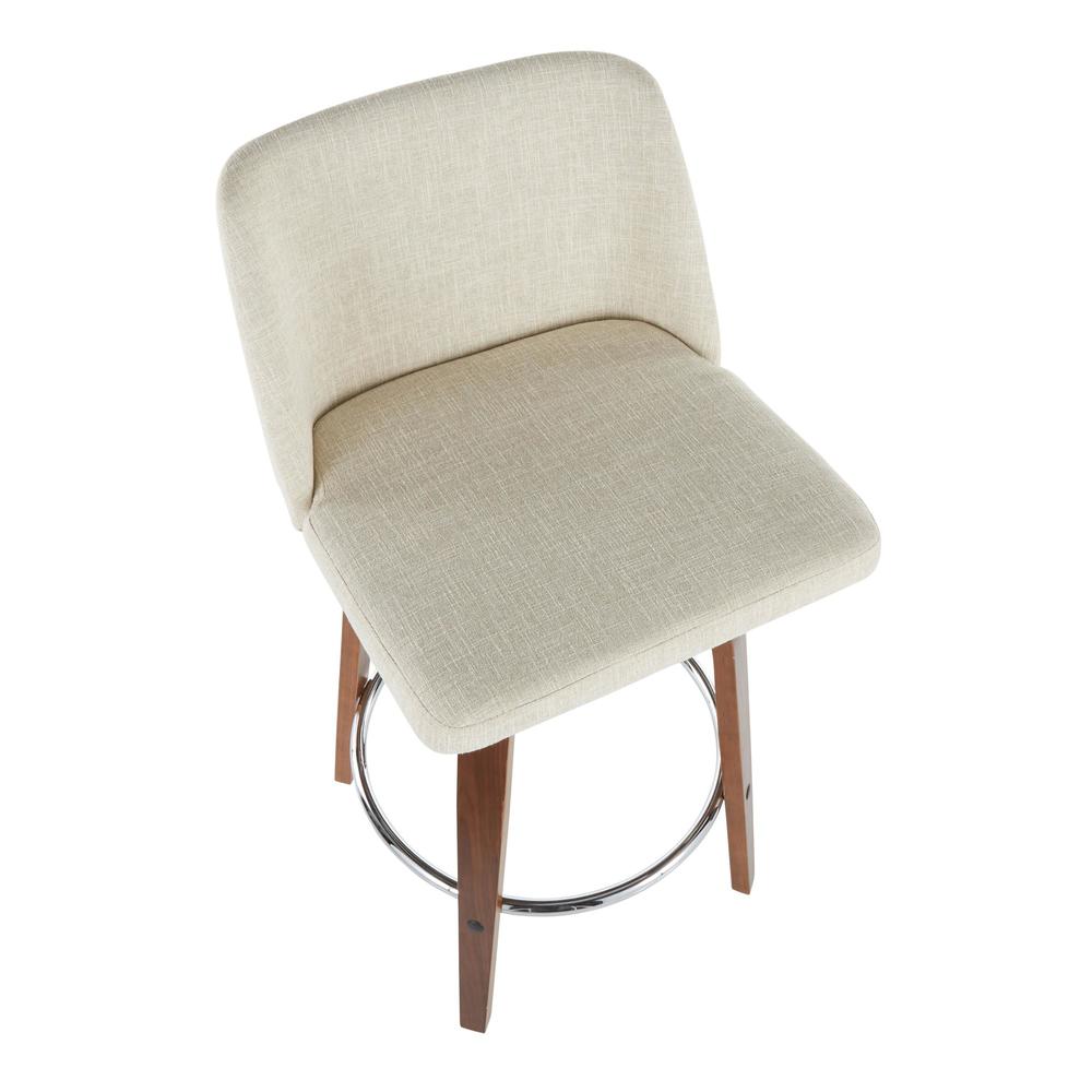 Walnut Wood, Cream Fabric, Chrome Toriano Counter Stool - Set of 2. Picture 7