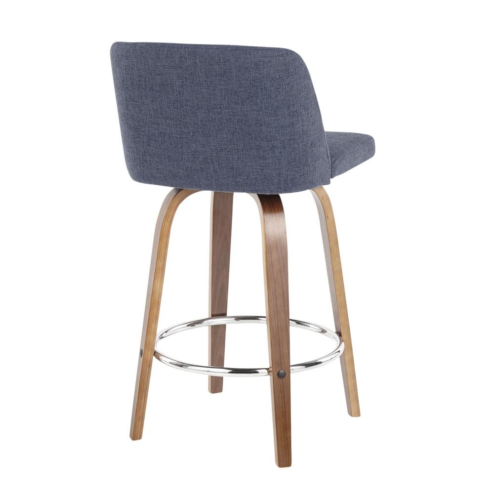 Walnut Wood, Blue Fabric, Chrome Toriano Counter Stool - Set of 2. Picture 4