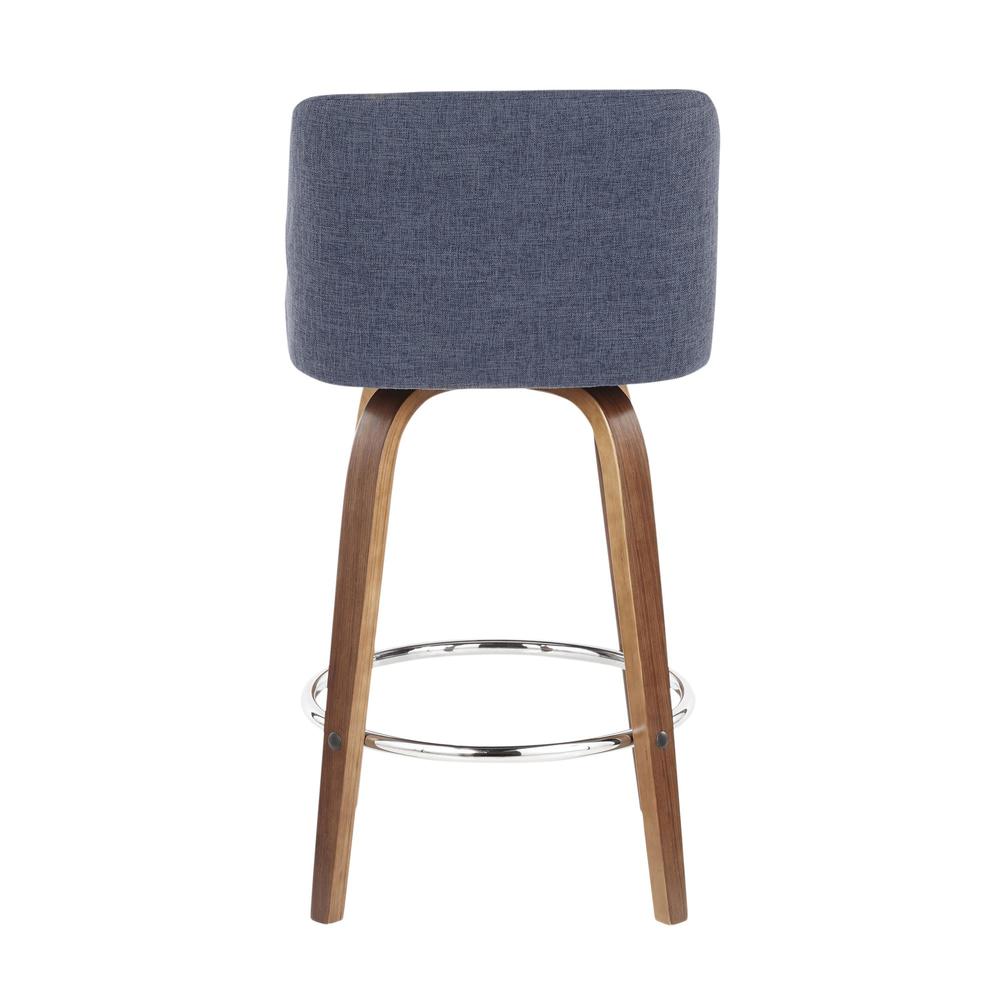 Walnut Wood, Blue Fabric, Chrome Toriano Counter Stool - Set of 2. Picture 5