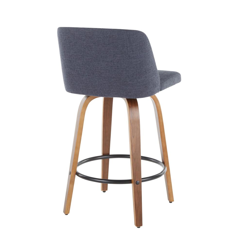 Walnut Wood, Blue Fabric, Black Metal Toriano Counter Stool - Set of 2. Picture 4