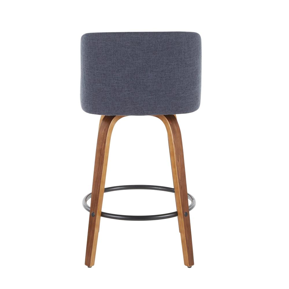 Walnut Wood, Blue Fabric, Black Metal Toriano Counter Stool - Set of 2. Picture 5