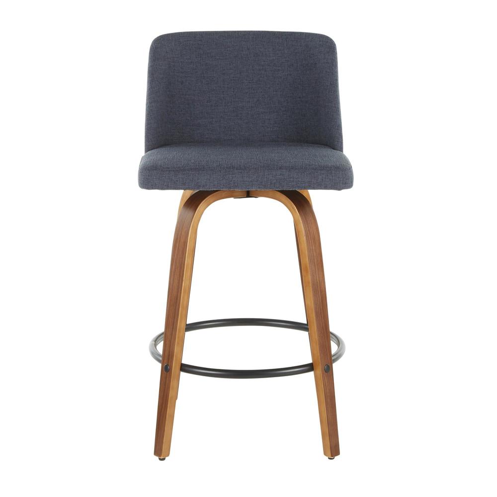 Walnut Wood, Blue Fabric, Black Metal Toriano Counter Stool - Set of 2. Picture 6