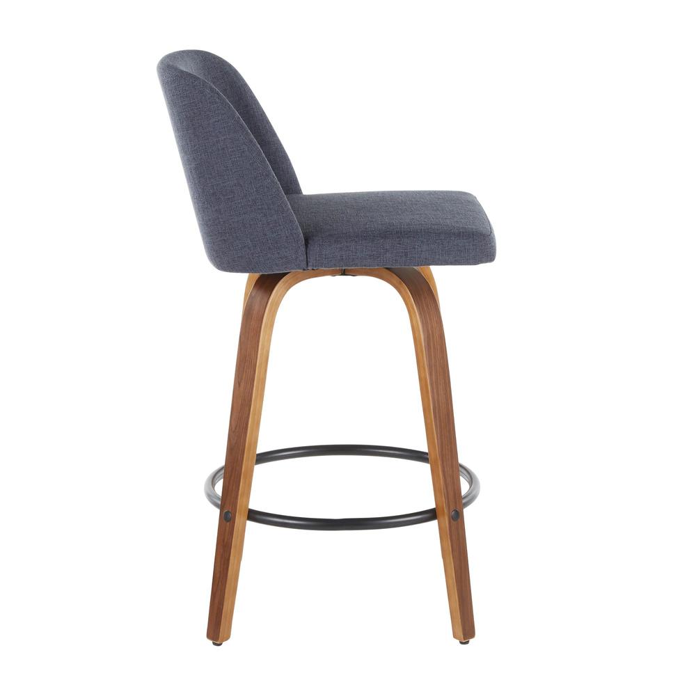 Walnut Wood, Blue Fabric, Black Metal Toriano Counter Stool - Set of 2. Picture 3