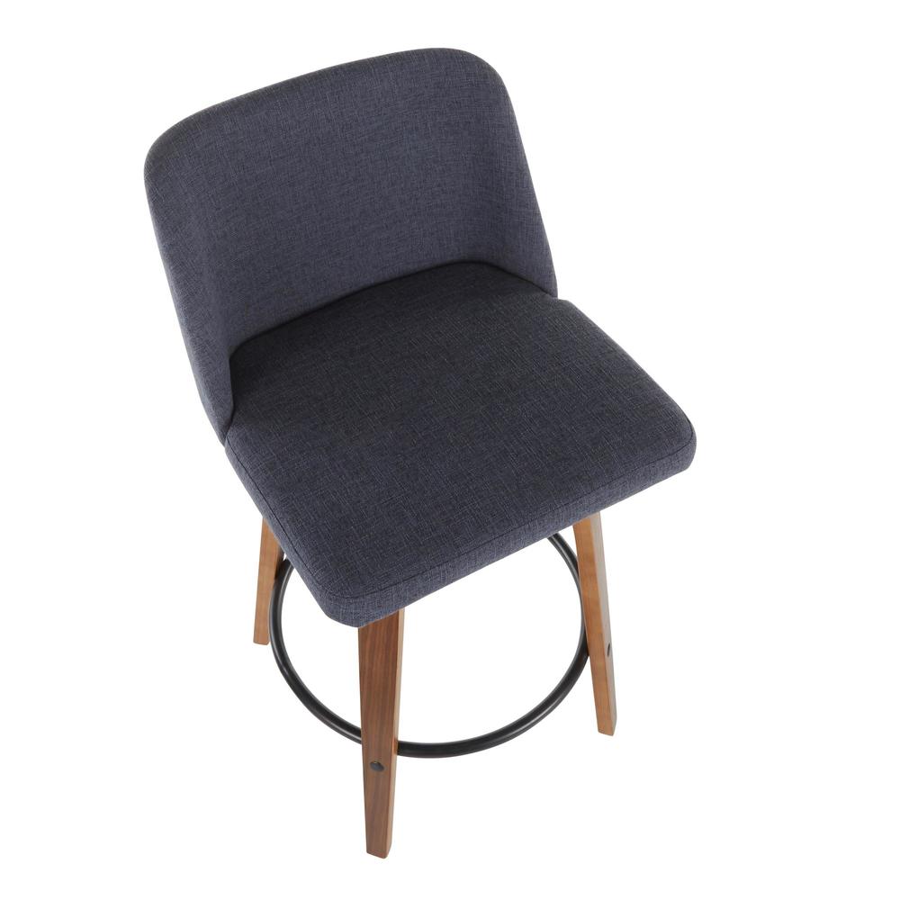Walnut Wood, Blue Fabric, Black Metal Toriano Counter Stool - Set of 2. Picture 7