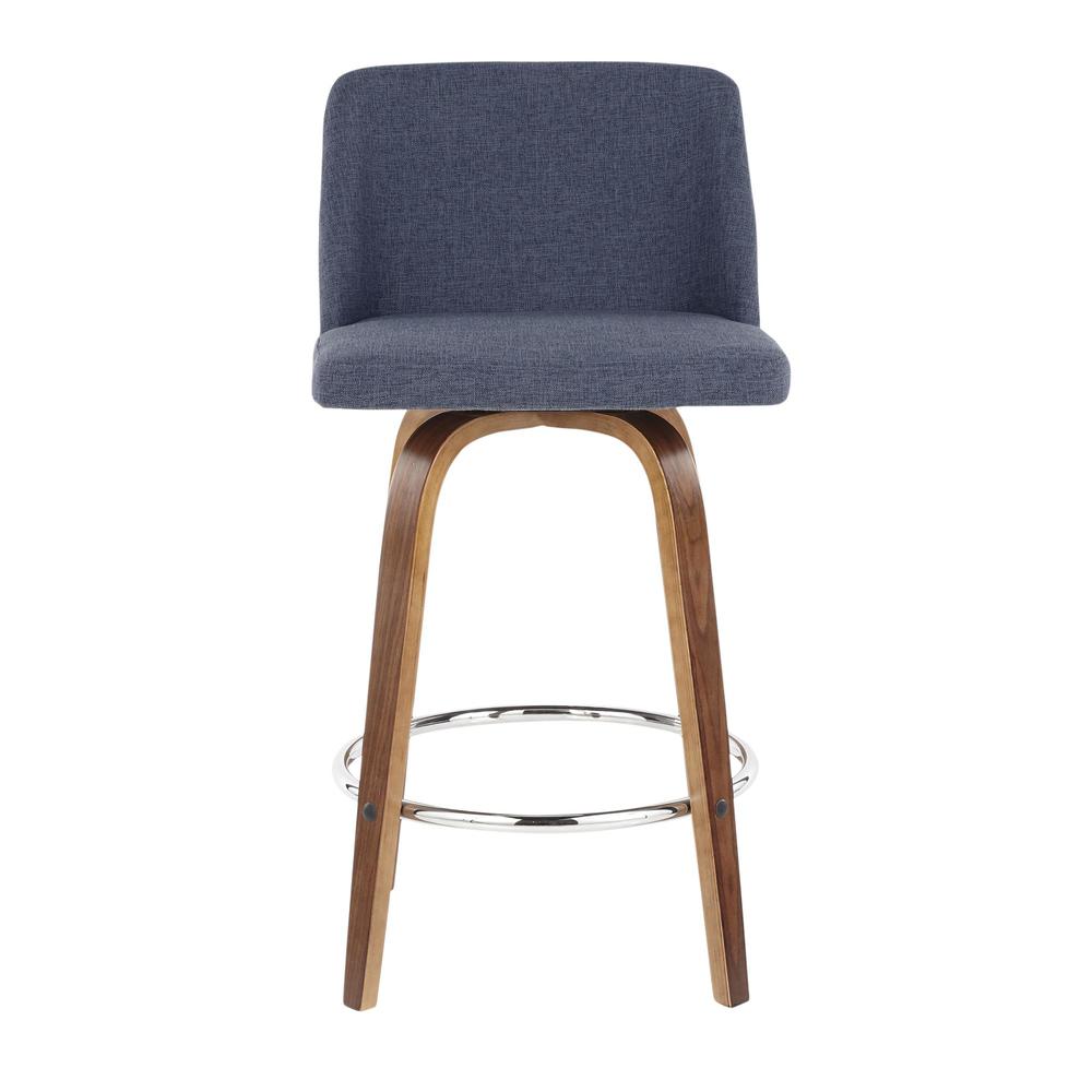 Walnut Wood, Blue Fabric, Chrome Toriano Counter Stool - Set of 2. Picture 6