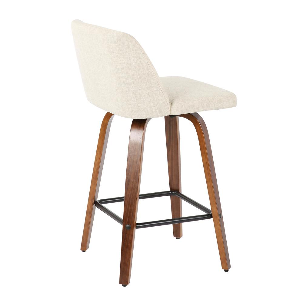 Walnut Wood, Cream Fabric, Black Metal Toriano Counter Stool - Set of 2. Picture 4